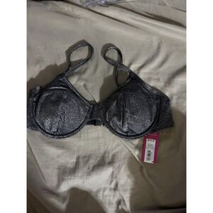 Shade & Shore Metallic Black Bikini Top Small 4-6 Underwire Shimmer NWT